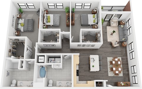 Floor plan for 3 beds, 2 baths, 1695 sqft